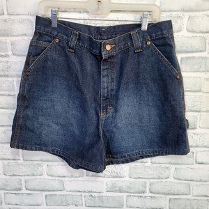 Vintage 90s Lee Riveted 14M Hi-Rise‎ Dungaree Carpenter Dark Wash Denim Shorts